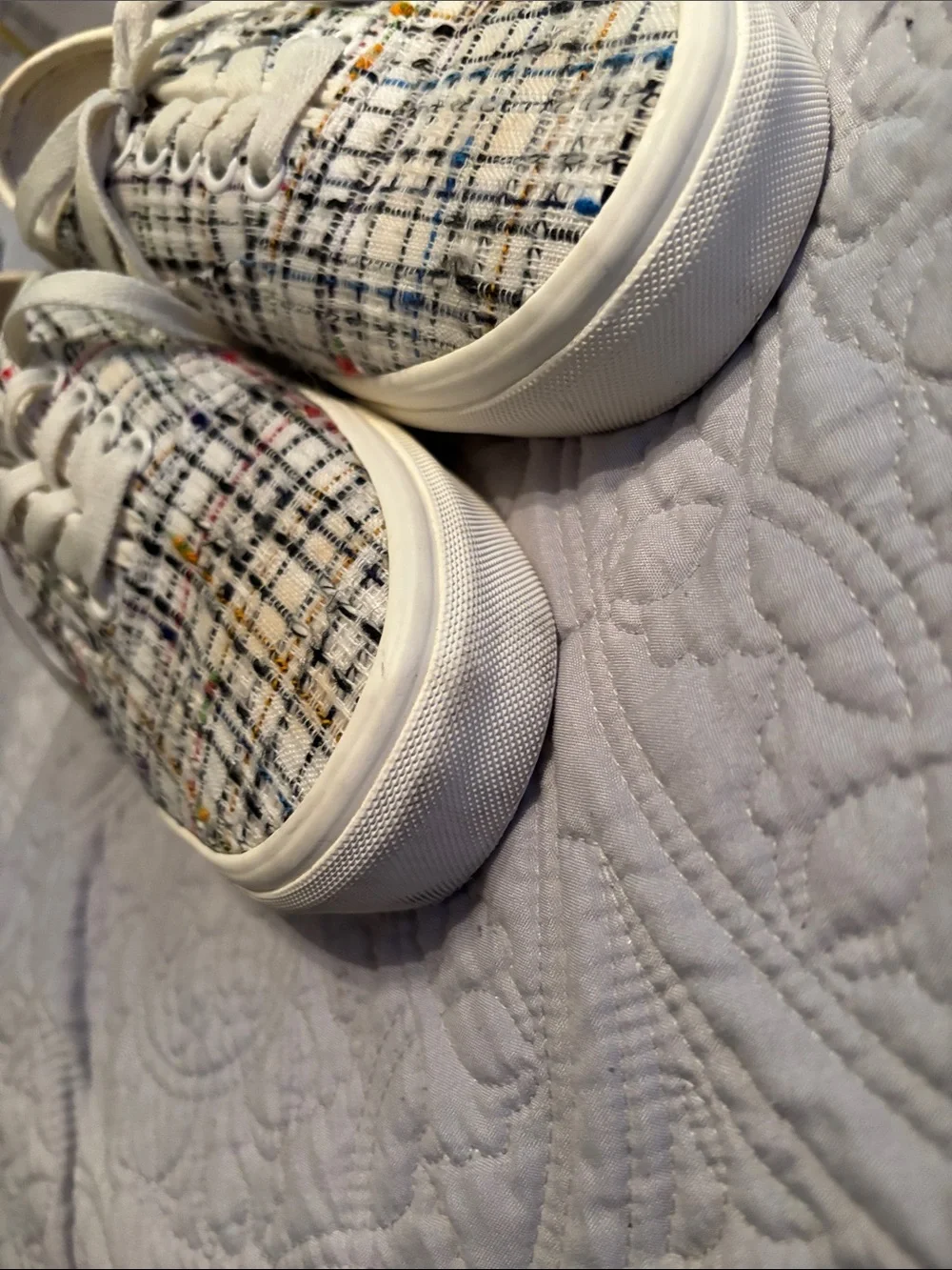 Vans Men’s Ivory Plaid Canvas Sneakers with Multicolor Accents